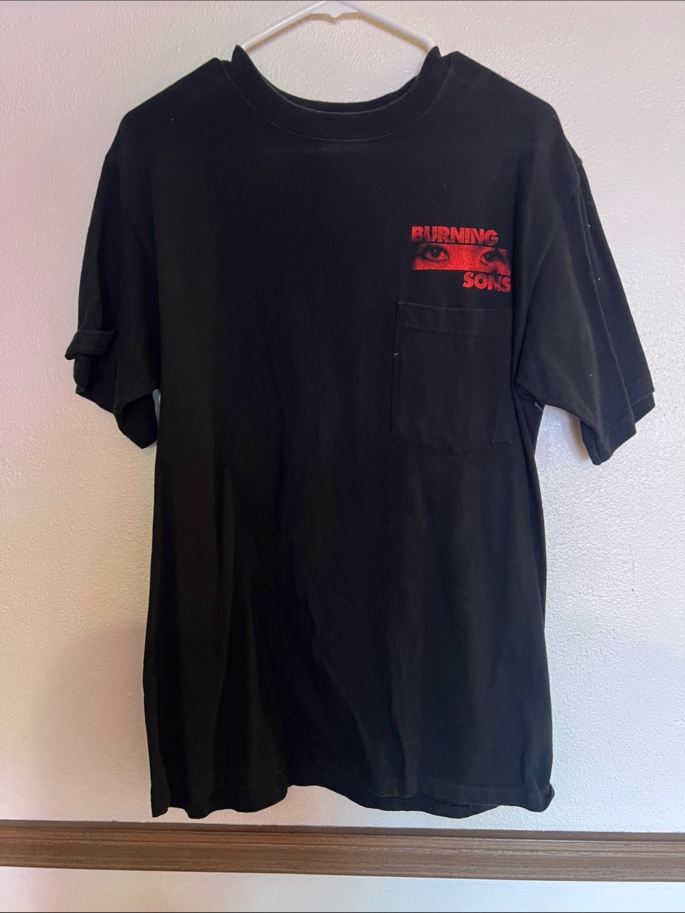 Anvil Black Short Sleeve Pocket Tee with Red 'Burning Sons' Graphic